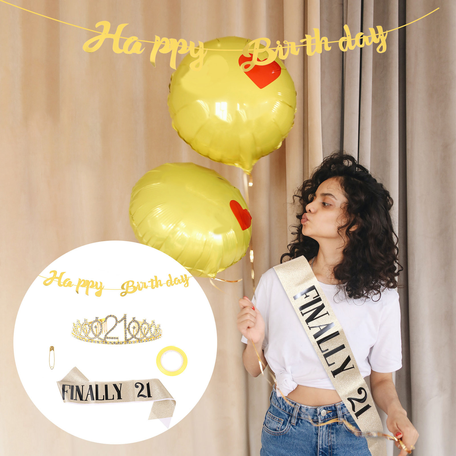 Birthday Sash Glitter - ชุดมงกุฎวันเกิดพร้อมสายคาดเอวและแบนเนอร์ ตกแต่งด้วยคริสตัล อุปกรณ์ปาร์ตี้ระดับพรีเมียมสำหรับงานฉลองวันเกิดผู้หญิง เครื่องประดับวิบวับ
