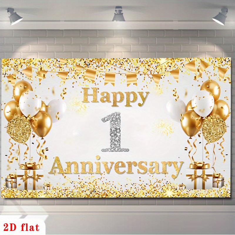 Party Banner Gold - ป้ายบอลลูน 2 มิติ สีทองขาว ฉลองครบรอบ 1