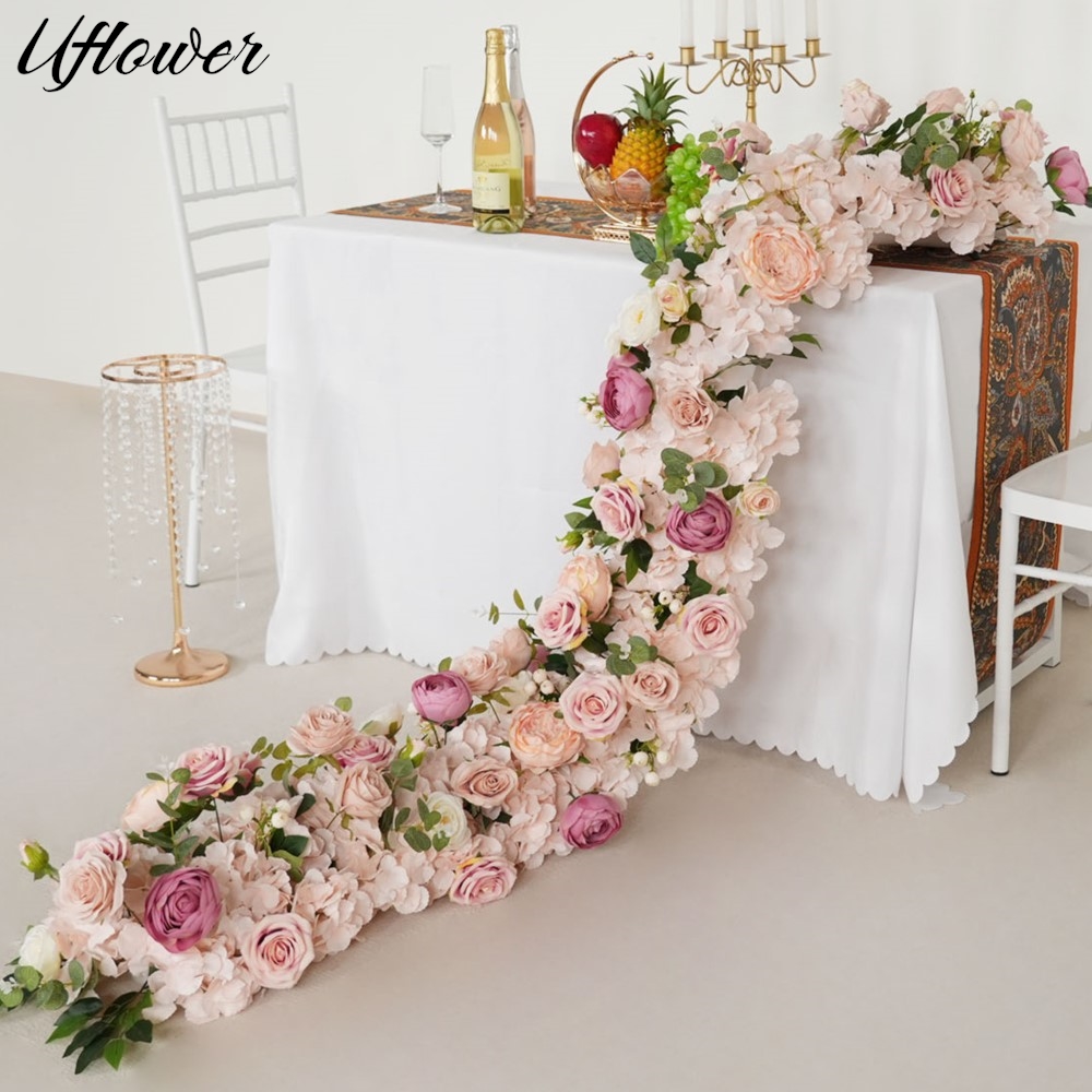 Flower Wall Panel - ดอกไฮเดรนเยียสีชมพู ยูฟลาวเวอร์ ขนาด 200 ซม. ดอกไม้ประดิษฐ์สำหรับตกแต่งฉากหลังงานแต่งงาน