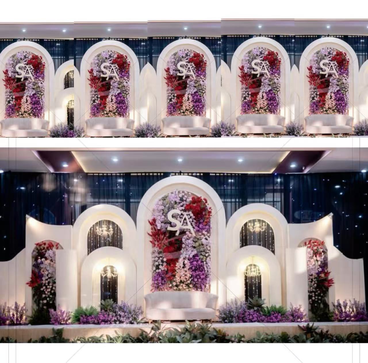 Event Party Supply Rental - อุปกรณ์ตกแต่งงานแต่งงาน ซุ้มโค้งพีวีซี ฉากหลังแบบกำหนดเอง ฉากหลังงานแต่งงานสีขาว ให้เช่าฉากหลังหลายชั้นสำหรับงานอีเว้นท์