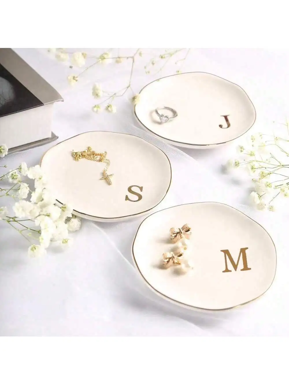 Event Z - เริ่มต้นแหวนจานเครื่องประดับถาดส่วนบุคคล A-Z Monogrammed ของขวัญงานแต่งงานสําหรับผู้หญิงเพื่อนน้องสาว,เซรามิคสีขาว