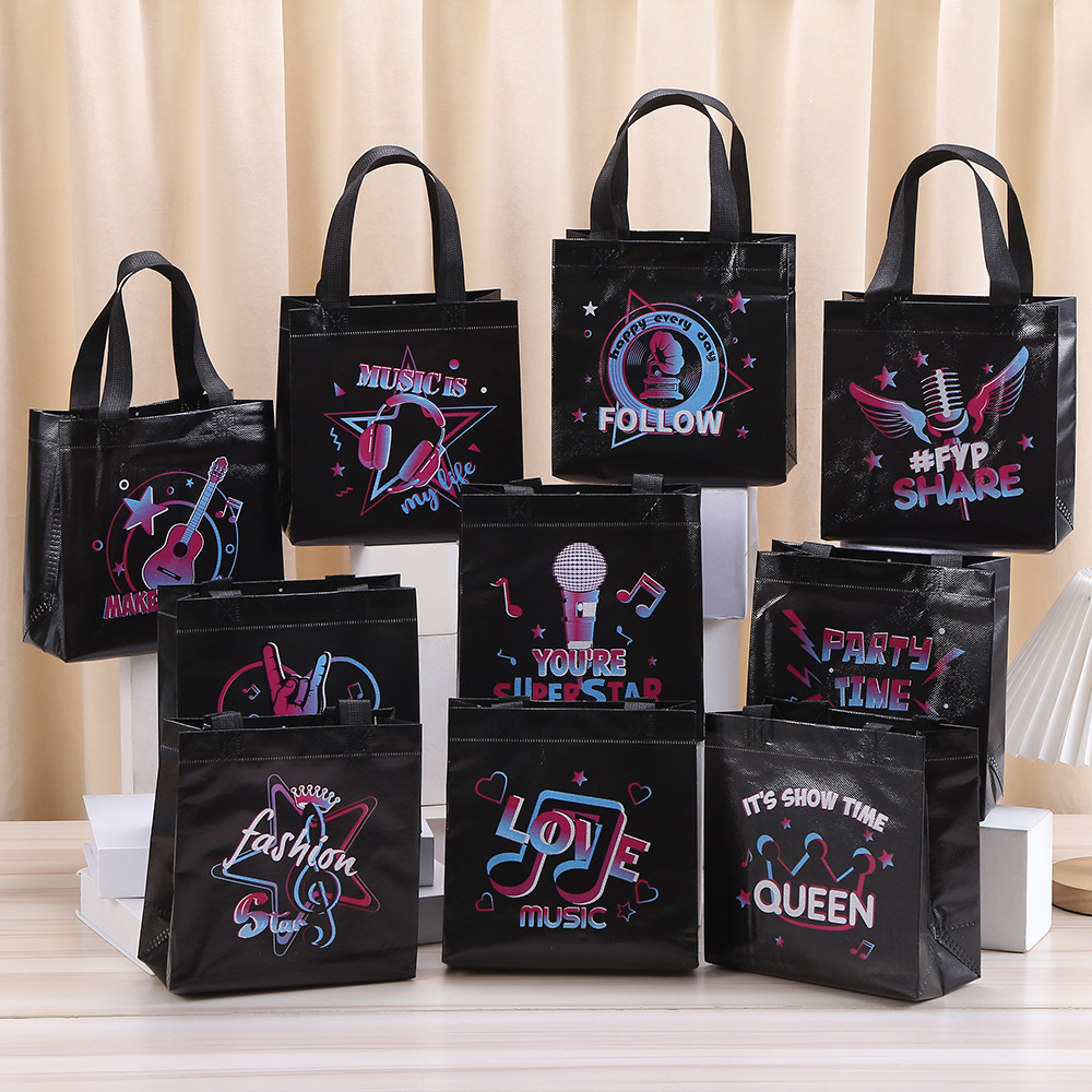 Event Party Shop - ถุงของขวัญผ้าไม่ทอธีมดนตรี Let's Rock สีดำ 10 ชิ้น
