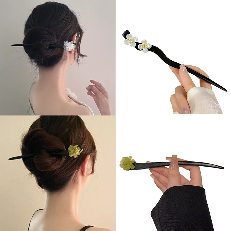 Event Suppliers - วินเทจสไตล์จีนไม้ดอกไม้ผม Sticks Pearl Hairpin เครื่องประดับสําหรับผู้หญิงอารมณ์อุปกรณ์เสริมผมจัดแต่งทรงผม Gif