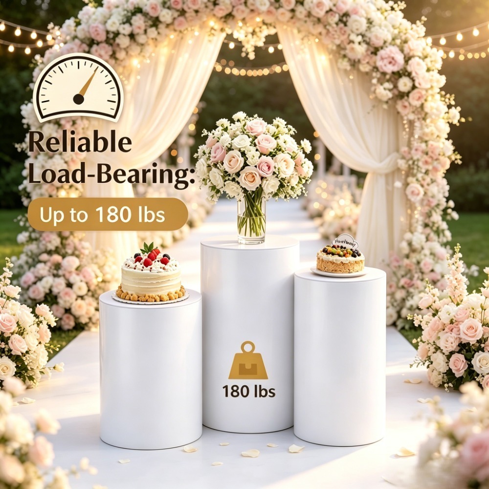 Event Support - ขาตั้งทรงกระบอกสีขาว 3/5 ชิ้น, เสาฐานกลมสำหรับงานแต่งงาน, ตกแต่งโต๊ะขนมหวาน ฉากหลังดอกไม้