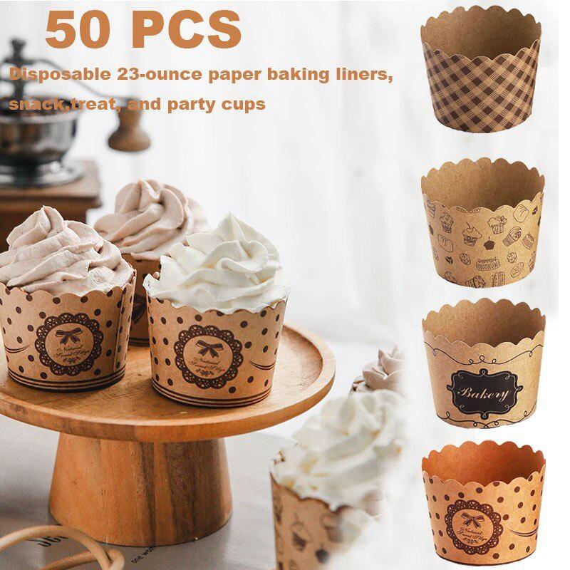 Plastic Cup 50Pcs - 50 ชิ้น/แพ็ค Cupcake ถ้วยกระดาษ Wrapper ชุดถ้วยเบเกอรี่เบเกอรี่อุปกรณ์งานแต่งงานแม่พิมพ์เค้กมัฟฟิน