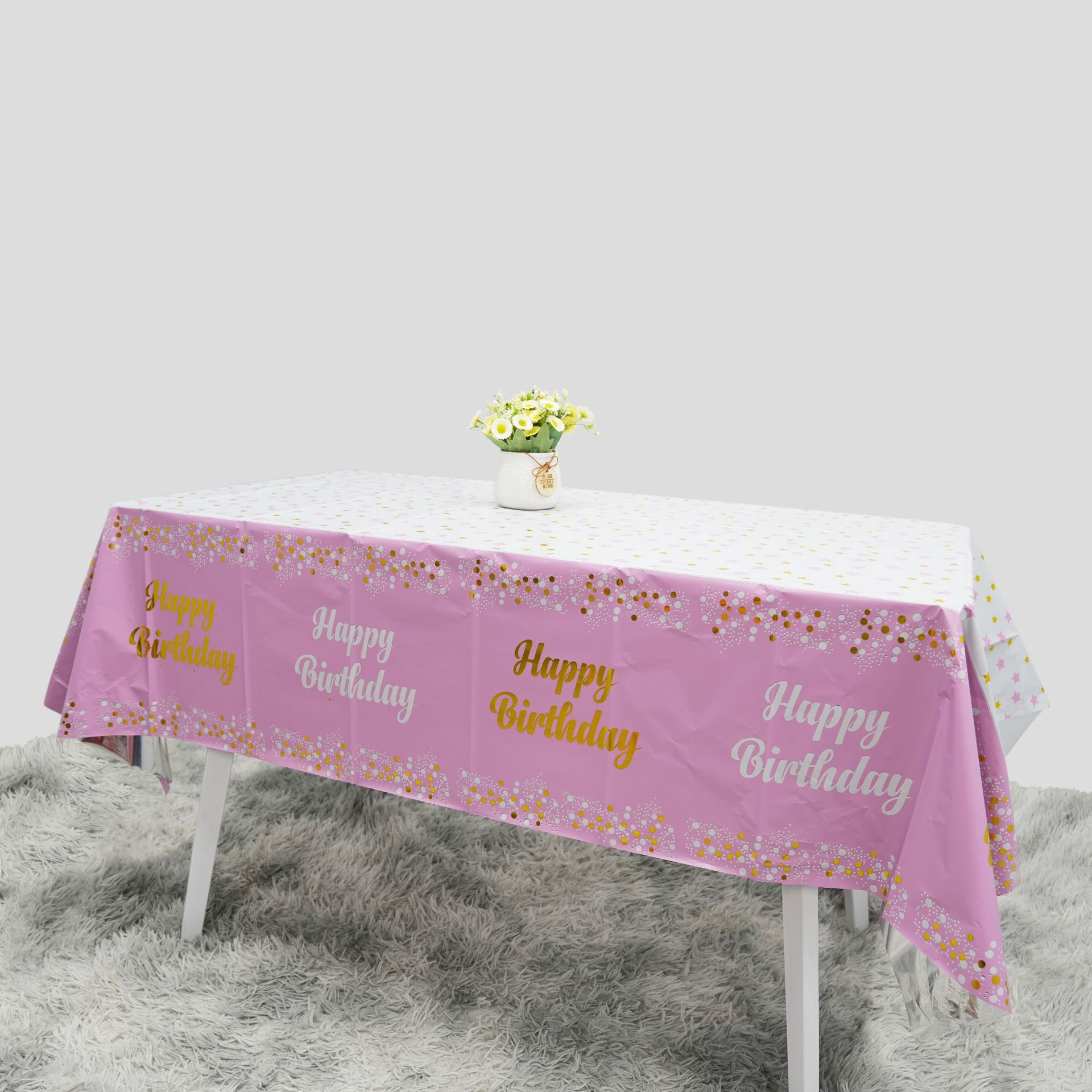 Table Cloth Disposable - ผ้าปูโต๊ะแบบใช้แล้วทิ้งลายจุดดาว รูปทรงสี่เหลี่ยมผืนผ้า สำหรับงานวันเกิด งานเลี้ยงฉลองทารกแรกเกิด