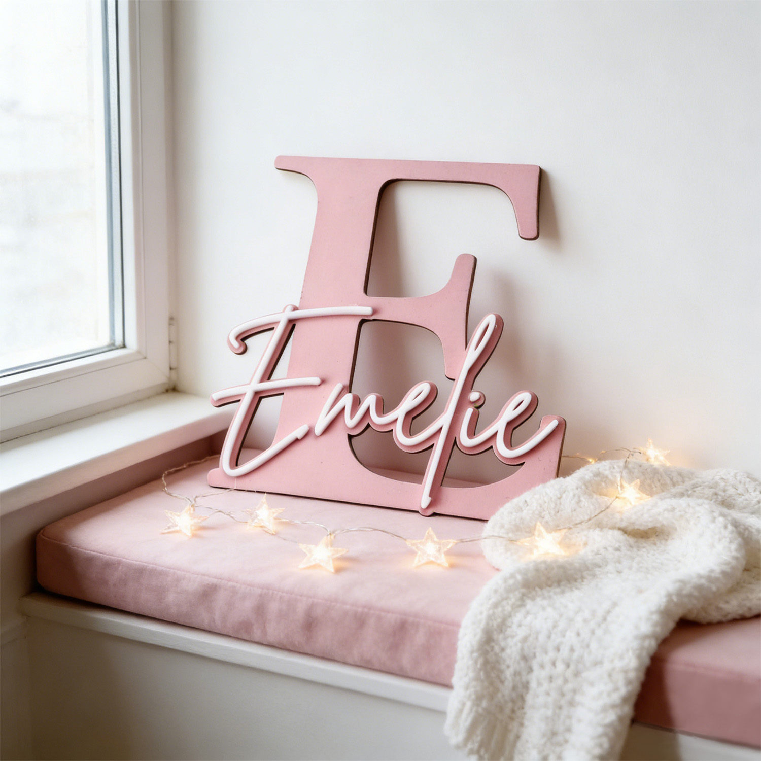 Eve Party - ป้ายไม้ตกแต่งชื่อแบบสองชั้น 1 ชิ้น, ปรับแต่งเนื้อหาได้, ของตกแต่งบ้าน, ของตกแต่งห้องเด็ก,