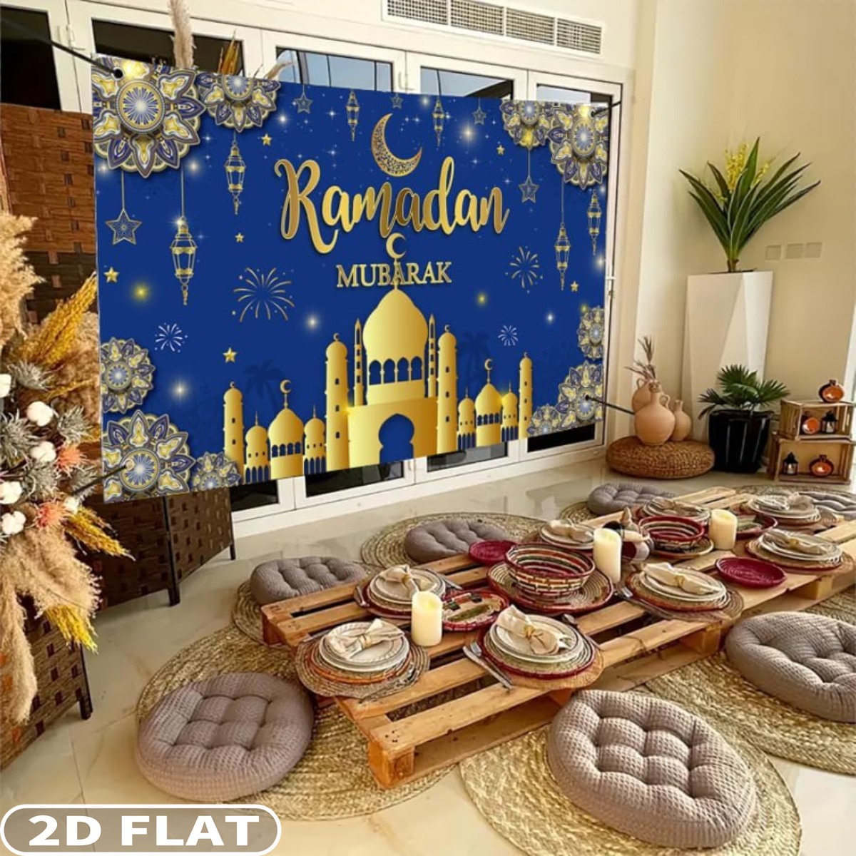 ฉากหลังงานรอมฎอนมูบาร็อคแบบแบน - Party Banner Gold บทวิจารณ์และราคา